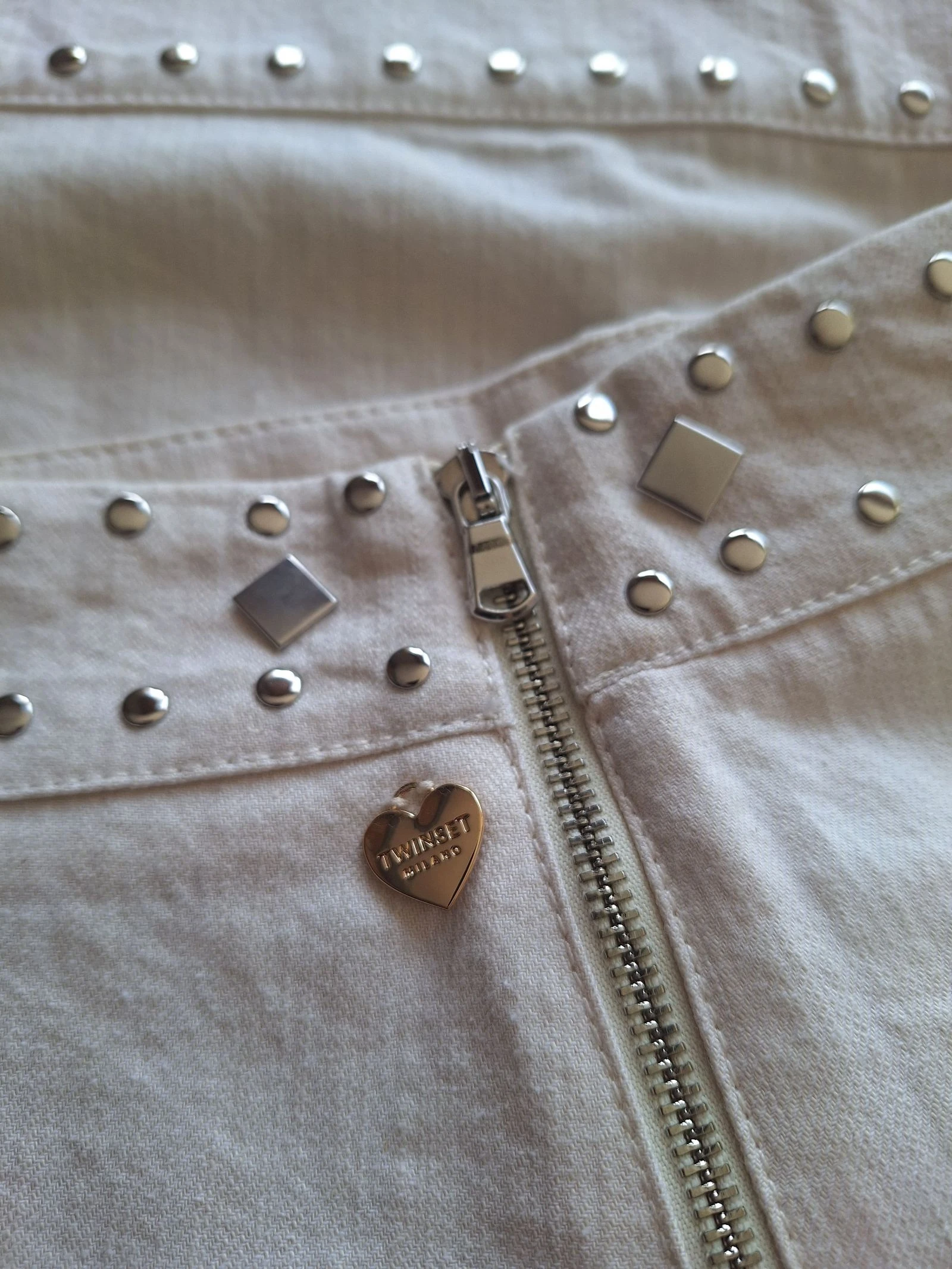 Conjunto duplo de saia curta de algodão creme com studs prateados 38/40 – photo 2
